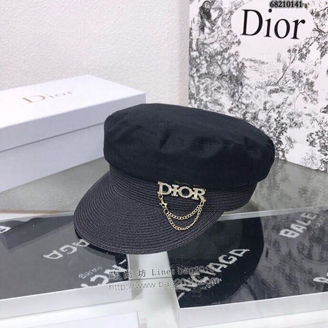Dior女士帽子 迪奧草編拼接簡約軍帽貝雷帽  mm1152